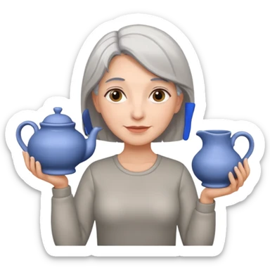Woman with grey hair with ceramics sticker