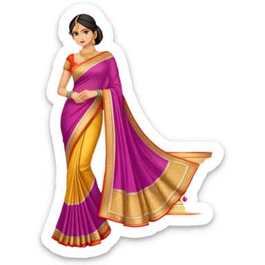 elegant colorful Indian saree with beautiful patterns and gold border sticker