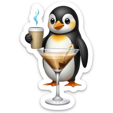 Penguin drinking coffee in a martini glass sticker