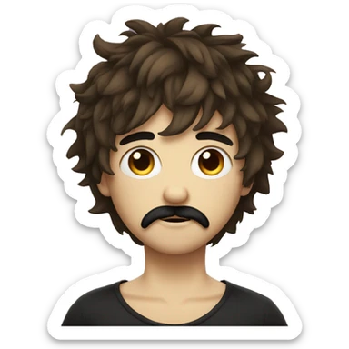 emo boy with shaggy hair and moustache sticker