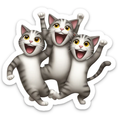 6 happy cats dancing together sticker