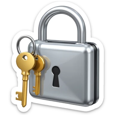 A chrome silver lock and key emoji, smooth metallic surfaces, glossy reflections, luxury swag vibe, minimal iOS emoji style, centered on clean white background sticker