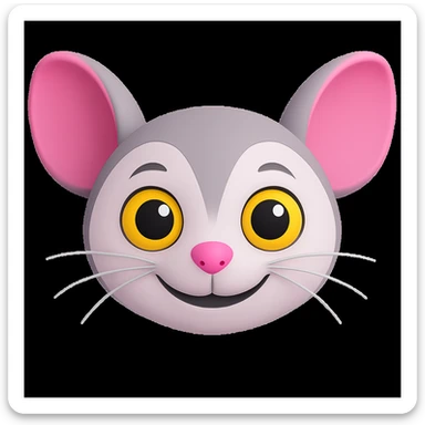 Change the mouse's expression to a smiling one instead of sticking its tongue out, keeping the rest of the face and style the same as in the reference image. sticker