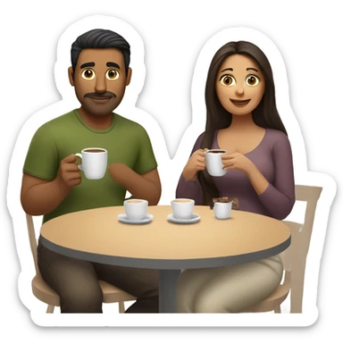 Thick brunette woman drinking coffee with Indian man sticker