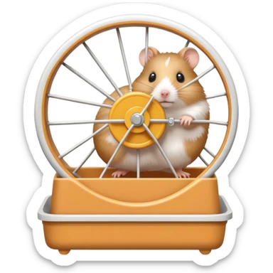 from front angle Hamster in plastic cage with hamster wheel sticker