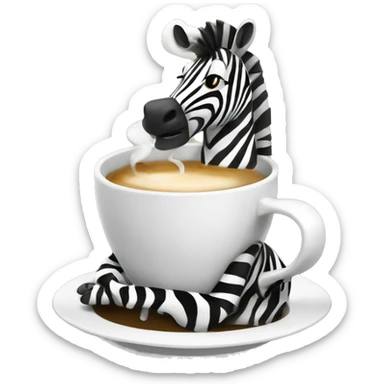A zebra enjoying a coffee break, holding a steaming cup sticker