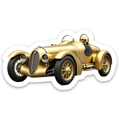  C-3PO Fenderless extended-wheelbase 1936 luxury racing Bugatti lowered powerful 4 cylinder engined racing car featuring advanced rugged 4 wheel independent suspension, power steering, disc brakes and small leather covered steering wheel  sticker