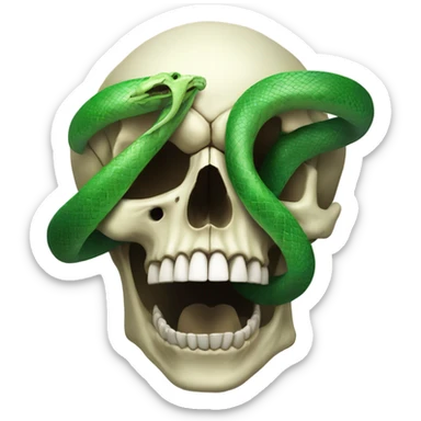 realistic skull with open mouth green snake sticker