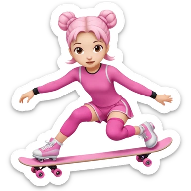 Cute skater girl with two buns and pink outfit, gliding with playful energy. sticker