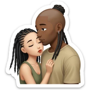 Half shaved head Asian girl kissing black guy with dreads sticker