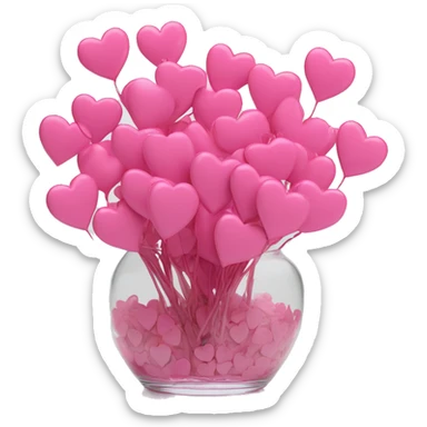 10000000 huge pink hearts on stems in a clear glass vase sticker