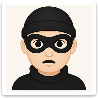 Thief with mask in black and white, emoji style, more like a thief or typical robber sticker