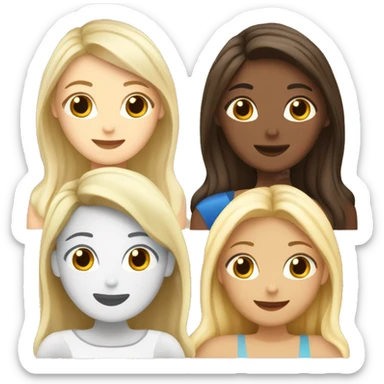 Four beautiful white european girls, one with blond hair and three with dark blond hair in dresses drinking coffee sticker