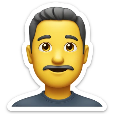 A yellow emoji with furrowed eyebrows looking upwards with thumb and index finger resting on its chin. sticker