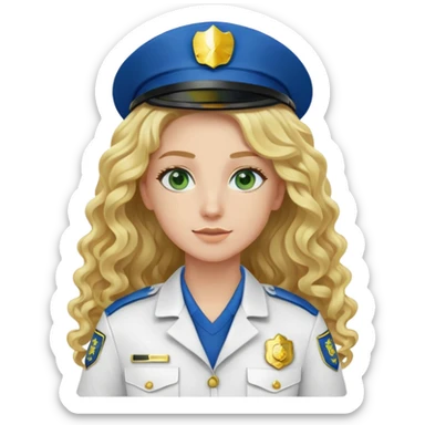 EMS personnel white and gold uniform green patch with long curly blonde hair and blue eyes sticker