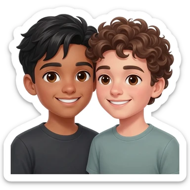 2 boys in love one tan black hair one flare skinned and brown curly hair, both with dark brown eyes sticker