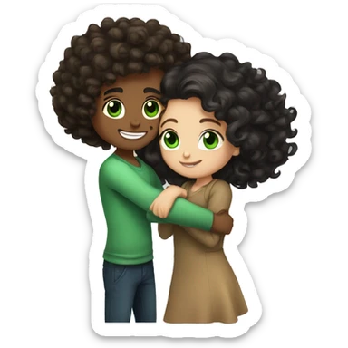 Curly hair , brunette boy with glass hugging a girl with wavy long black hair and green eyes sticker
