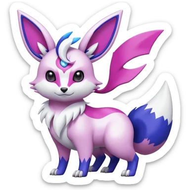 Shiny White with Violet and Indigo and pink markings Eevee-Liepard-Zangoose-Pokémon-Digimon-Fakémon-fusion-hybrid-creature sticker