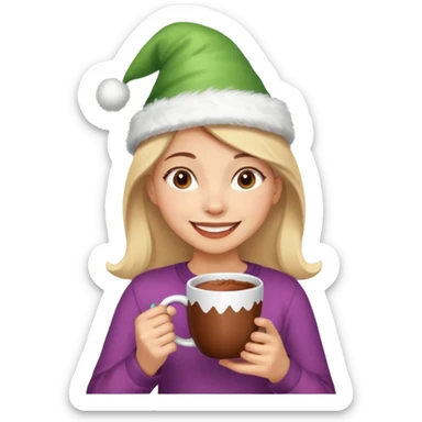Home vibes, and girl with cacao in hands happy new year sticker