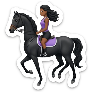 Femme noire avec cheveux longs ondulés en qeue de cheval qui fait du sport en tenue noire sticker