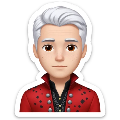 Carlos from Descendants, white hair with black roots, freckles, red black and white outfit sticker