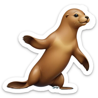 A sea lion twirls and claps its flippers, dancing playfully by the shore with joyful energy sticker