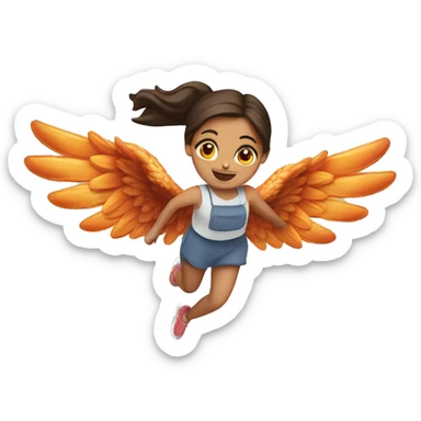 a girl flying with two bbq chicken wings on her back sticker