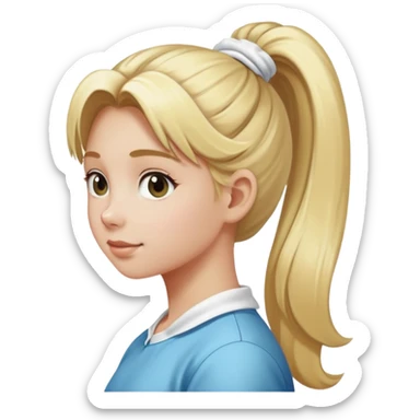 girl with long blonde hair in pony tail with white scrunchie sticker