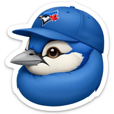 bluejay eyes closed sleeping, wearing toronto blue jays baseball hat,  sticker
