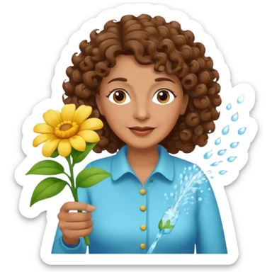 Older female florist – curly hair, spraying water on fresh flowers sticker