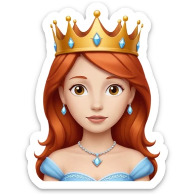 Crea una mujer pelirroja con corona de princesa sticker