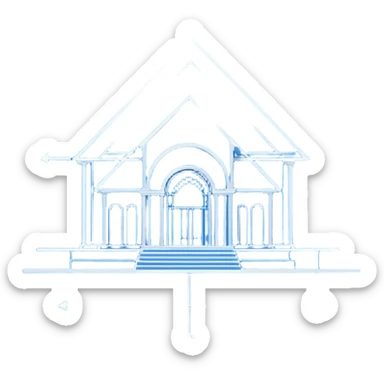 blue blueprint with white architectural lines, a dotted line leading to an X sticker