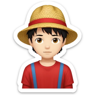 straw hat, black hair, anime style, red t-shirt,boy sticker