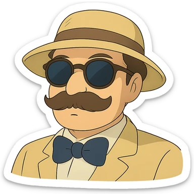ghibli style hat, sunglasses, moustache, and bowtie sticker
