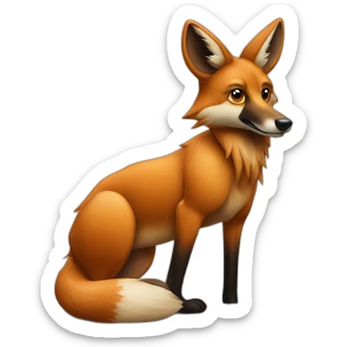 A maned wolf sits in front of his computer. sticker