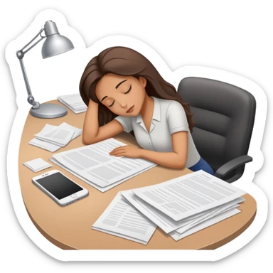 Woman dozing off at bare workspace, just papers on desk sticker