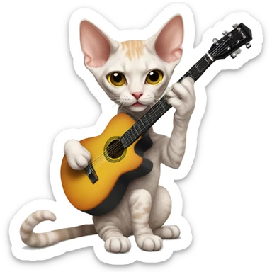 Devon Rex cat playing guitar  sticker