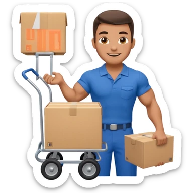 a mover with trolley loaded with a box sticker