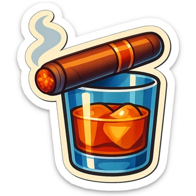 a smoking cigar and whiskey tumbler, classic, vintage look, retro sticker style sticker