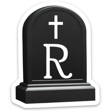a black grave with the inscription R i P in silver sticker