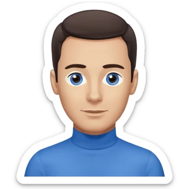 Anthony Wiggle of The Wiggles with light skin, dark brown hair, blue eyes, blue skivvy shirt sticker