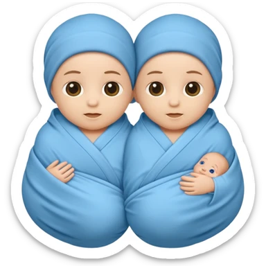 Twin swaddled babies in blue sticker