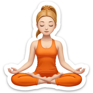 caucasian woman with ponytail in lotus position meditating, eyes closed, peaceful expression, bright orange yoga clothes sticker