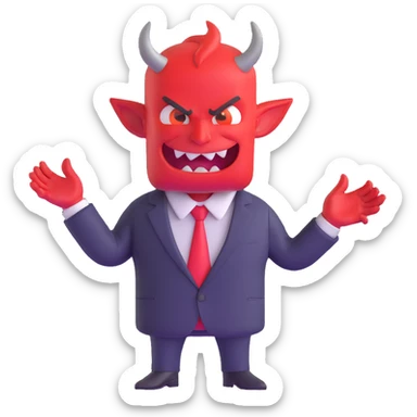 devilish character in business suit selling digital products sticker