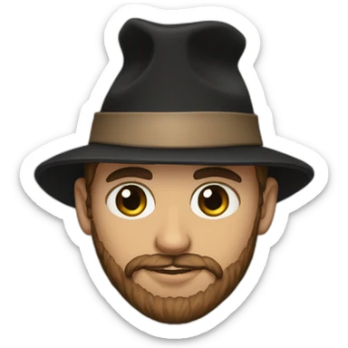 30 year old man, green brown eyes, brown beard and a black hat sticker