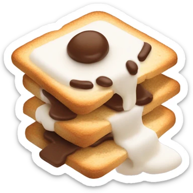 A white marshmallow with melted chocolate on top sandwiched between two gram crackers  sticker