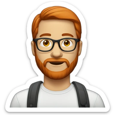 man red straight hair with beard and glasses. Add earphones with a microphone sticker