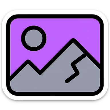 minimal broken image placeholder emoji icon style purple and gray with a crack or broken symbol sticker