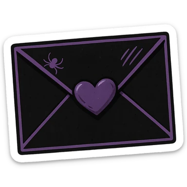 emo style black and purple envelope with a heart seal, no background sticker