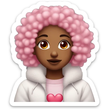 a shy cold cute girl with pink fluffy hair with pink heart eyes and lil red horns and whit ski tone with a ind seance of kindeness sticker
